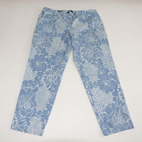 Talbots Women's Relaxed Chino Pants Size 14 Blue White 28" Inseam Floral Print - Picture 1 of 6